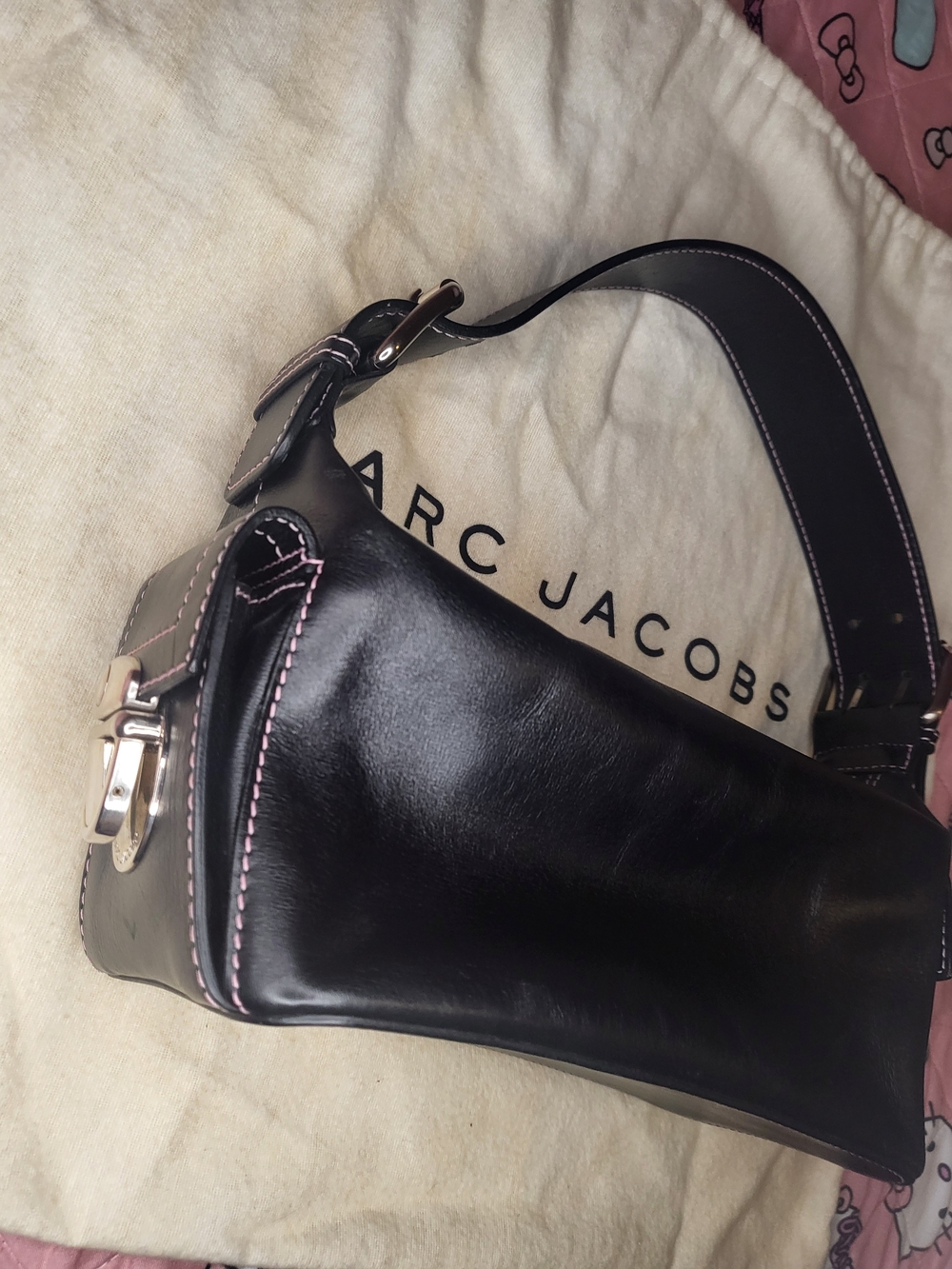 Y2k Marc Jacobs #Susannahbag variant Black Leather Purse Pink Lineing Rare - Picture 3 of 13